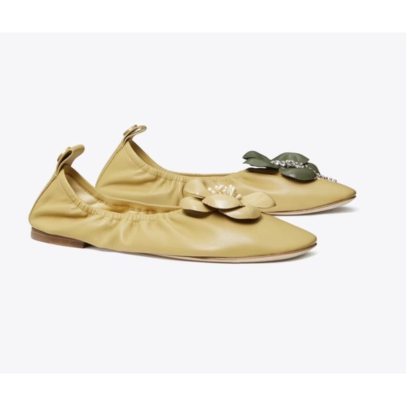Tory Burch Women Size 10 Flower Ballet Daphne Flats Cornbread W/ Dust Bag Unique